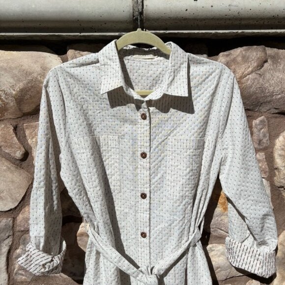 Roolee Embroidered Dress Button Down Collared Long Sleeve Belted Midi Size XL - Picture 2 of 9